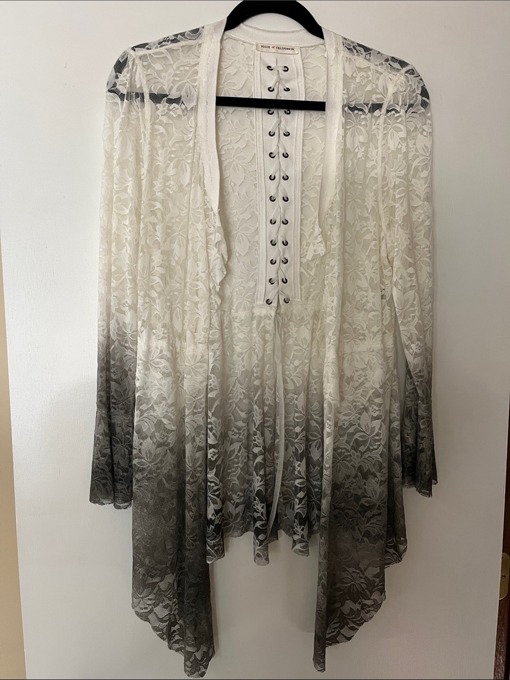 Lace Ombre Asymmetrical Wrap - White and Black-Medium